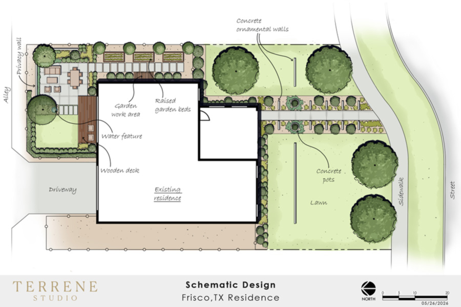 Rendered schematic landscape design plan